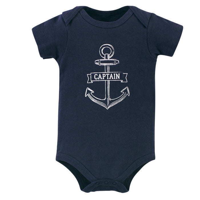 Hudson Baby Infant Boy Cotton Bodysuit, Pant and Shoe 3 Piece Set, Captain