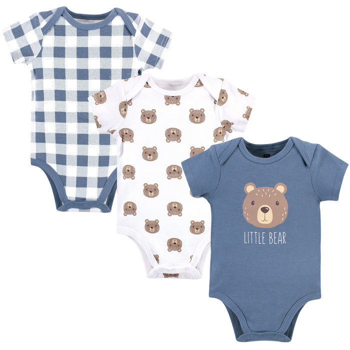 Hudson Baby Infant Boy Cotton Bodysuits 3 Pack, Little Bear