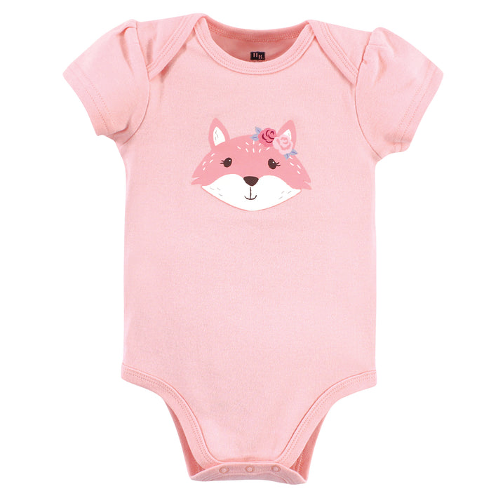 Hudson Baby Infant Girl Cotton Bodysuits 3 Pack, Lovely Fox