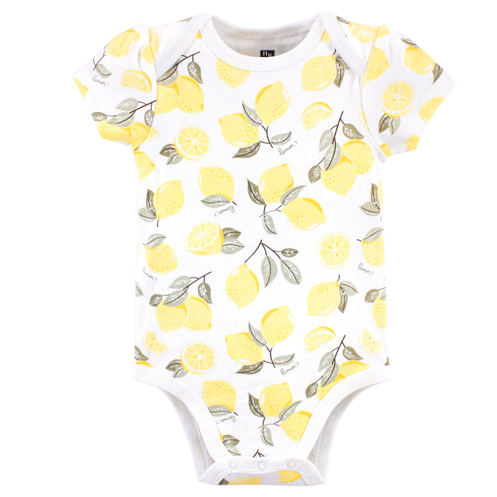 Hudson Baby Infant Girl Cotton Bodysuits 3 Pack, Lemon