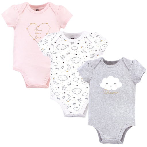Hudson Baby Infant Girl Cotton Bodysuits 3 Pack, Dreamer
