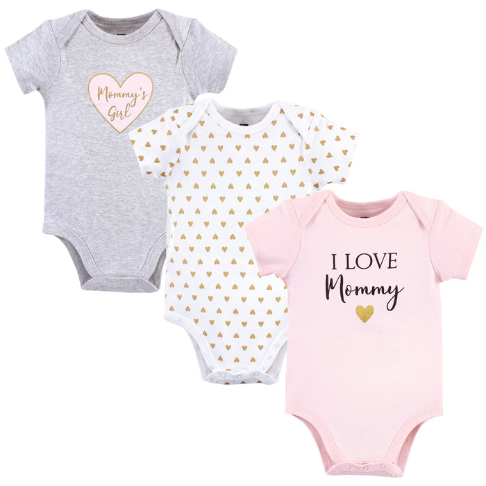 Hudson Baby Infant Girl Cotton Bodysuits 3 Pack, Girl Mommy