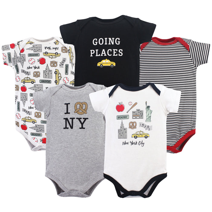 Hudson Baby Infant Boy Cotton Bodysuits 5 Pack, New York