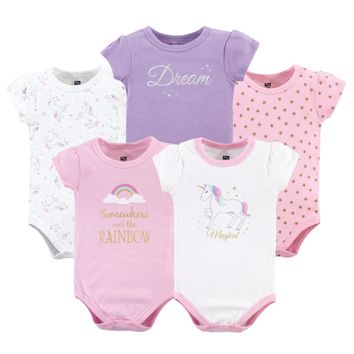 Hudson Baby Infant Girl Cotton Bodysuits 5 Pack, Magical Unicorn