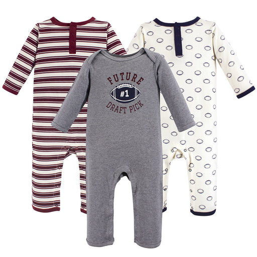 Hudson Baby Infant Boy Cotton Coveralls 3 Pack, Football