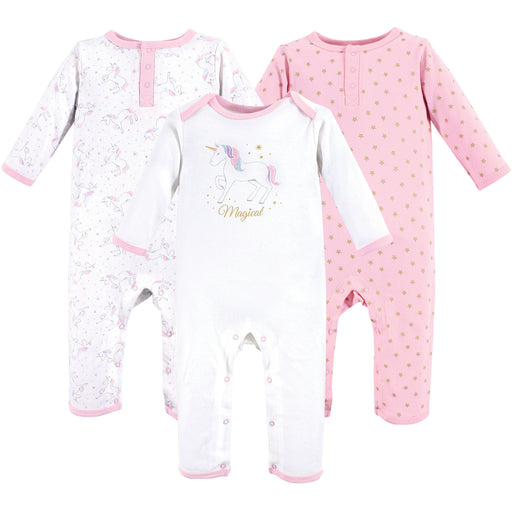 Hudson Baby Infant Girl Cotton Coveralls 3 Pack, Magical Unicorn