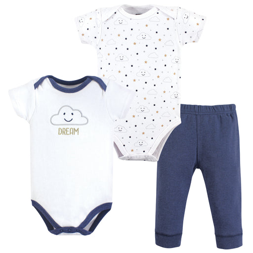 Hudson Baby Infant Boy Cotton Bodysuit and Pant Set, Navy Clouds