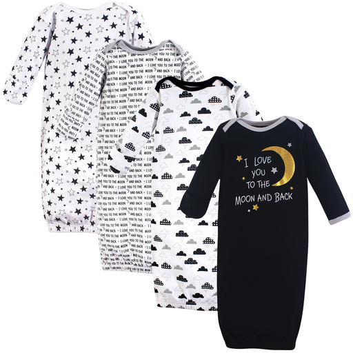 Hudson Baby Infant Cotton Long-Sleeve Gowns 4-Pack, Moon and Back