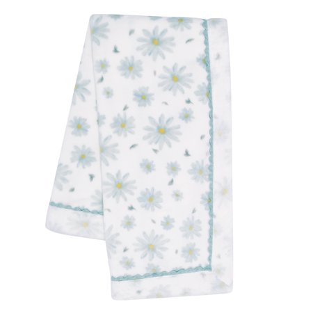 Lambs & Ivy Sweet Daisy White/Blue Floral Soft Luxury Blanket - White