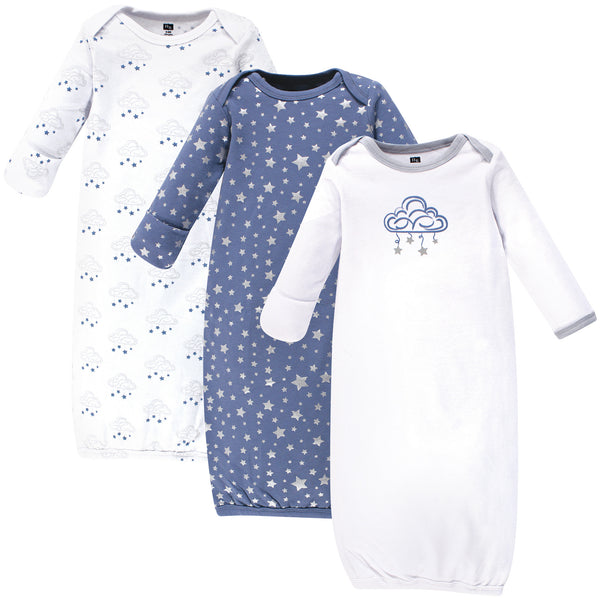 Hudson Baby Boy Cotton Gowns, Cloud Mobile Blue, 3-Pack