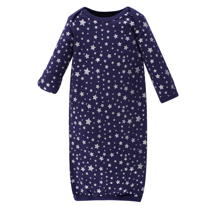 Hudson Baby Infant Cotton Long-Sleeve Gowns 3-Pack, Navy Stars & Moon