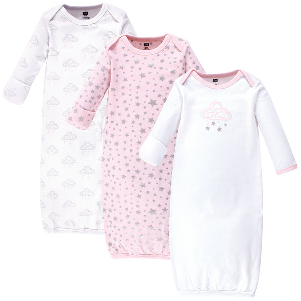 Hudson Baby Girl Cotton Gowns, Cloud Mobile Pink, 3-Pack