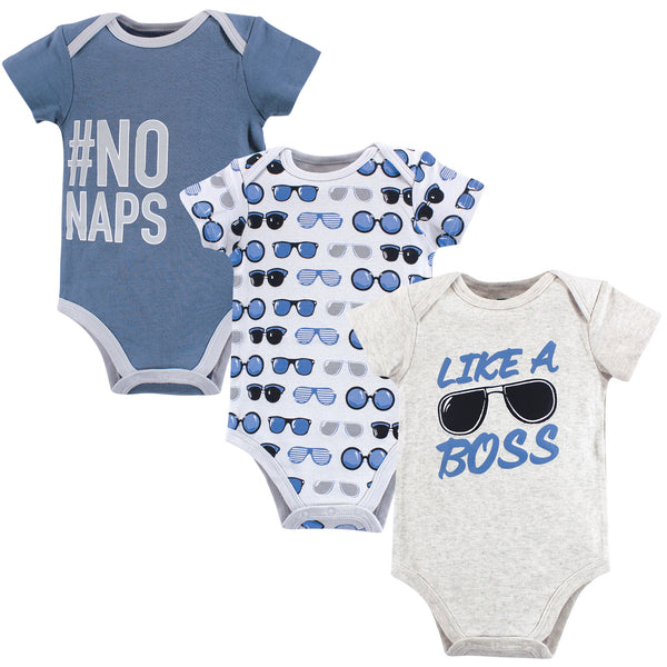 Hudson Baby Infant Boy Cotton Bodysuits 3 Pack, Like A Boss