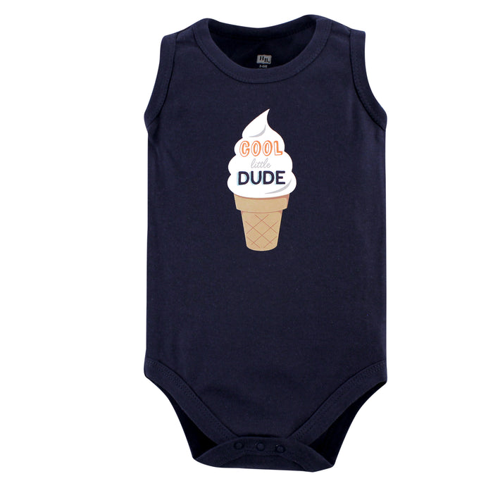 Hudson Baby Infant Boy Cotton Sleeveless Bodysuits 5 Pack, Ice Cream Truck