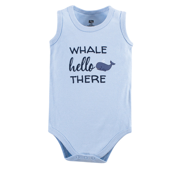 Hudson Baby Infant Boy Cotton Sleeveless Bodysuits 5 Pack, Sailor Whale