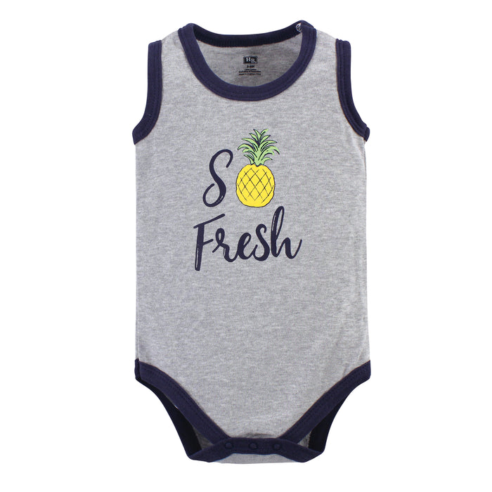 Hudson Baby Infant Boy Cotton Sleeveless Bodysuits 5 Pack, Pineapple