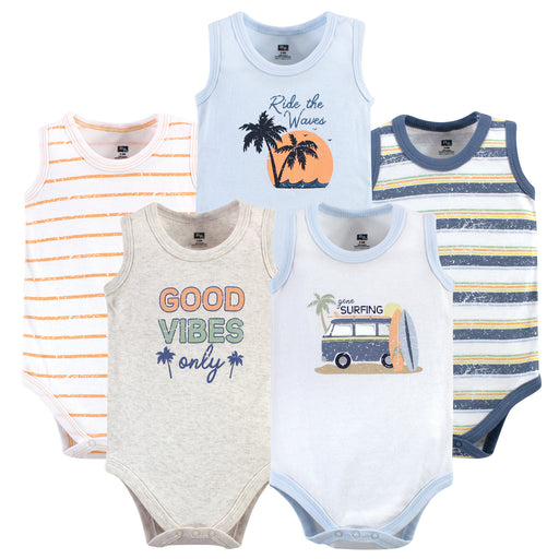 Hudson Baby Infant Boy Cotton Sleeveless Bodysuits 5 Pack, Gone Surfing