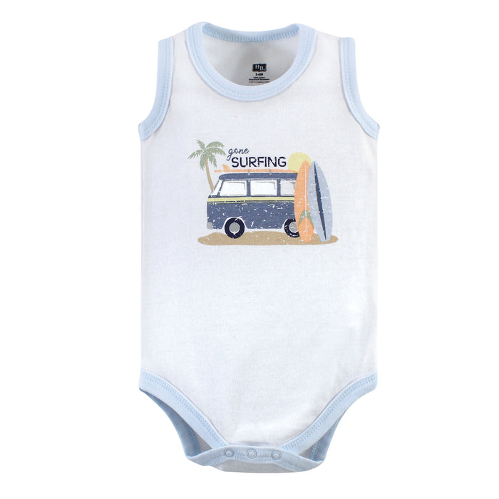 Hudson Baby Infant Boy Cotton Sleeveless Bodysuits 5 Pack, Gone Surfing