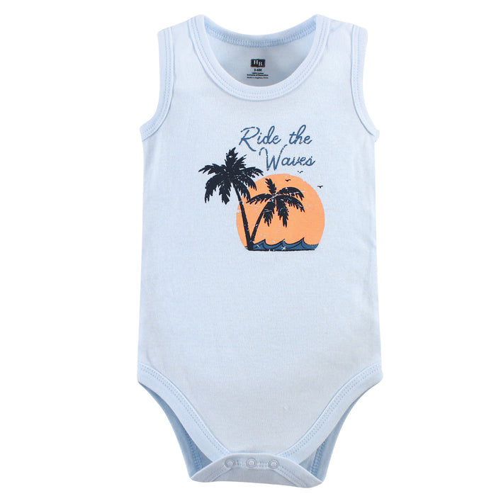 Hudson Baby Infant Boy Cotton Sleeveless Bodysuits 5 Pack, Gone Surfing