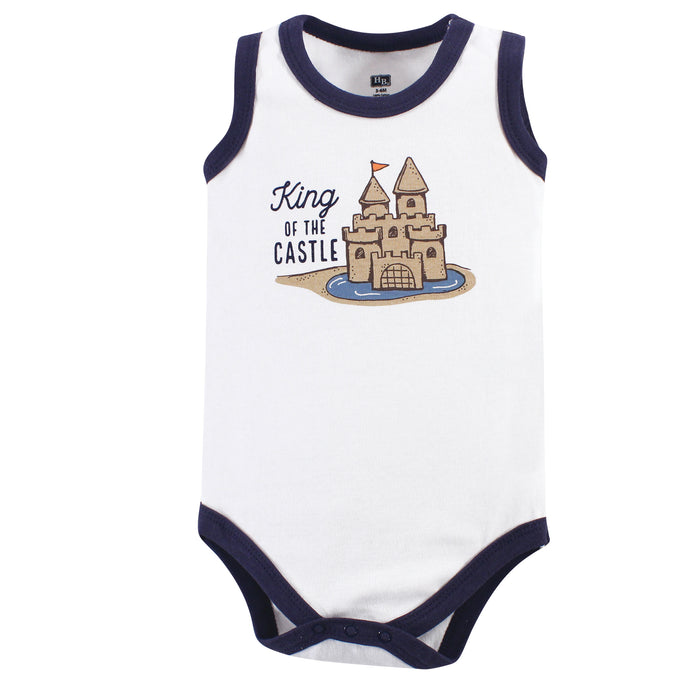 Hudson Baby Infant Boy Cotton Sleeveless Bodysuits 5 Pack, Sandcastle
