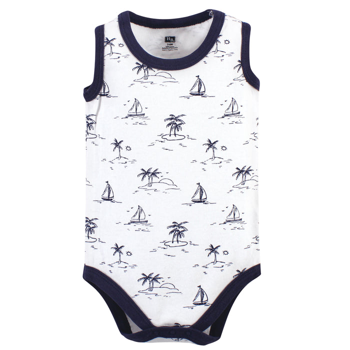 Hudson Baby Infant Boy Cotton Sleeveless Bodysuits 5 Pack, Sandcastle