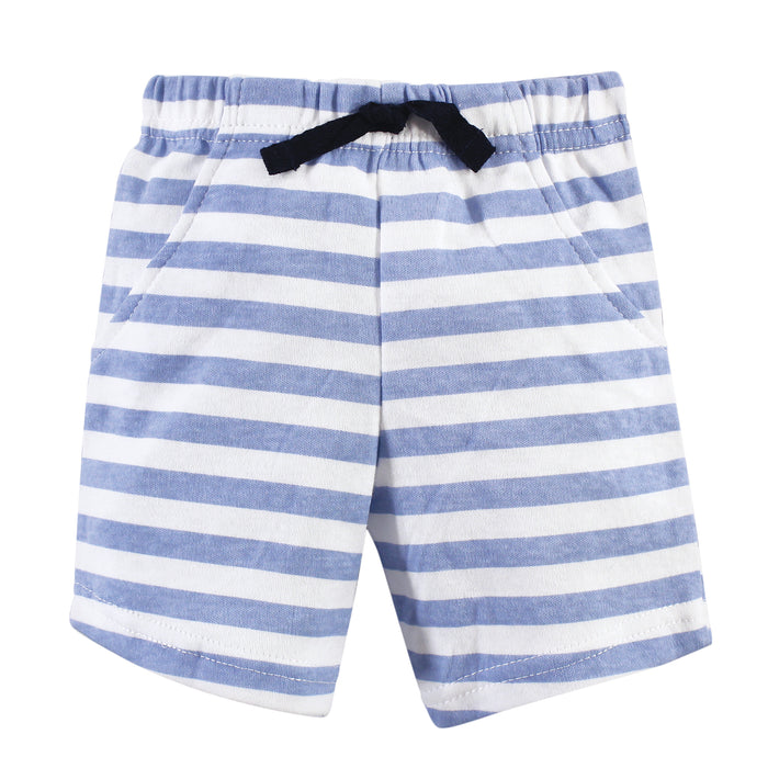 Hudson Baby Infant Boy Cotton Bodysuit, Shorts and Shoe 3 Piece Set, Sandcastle