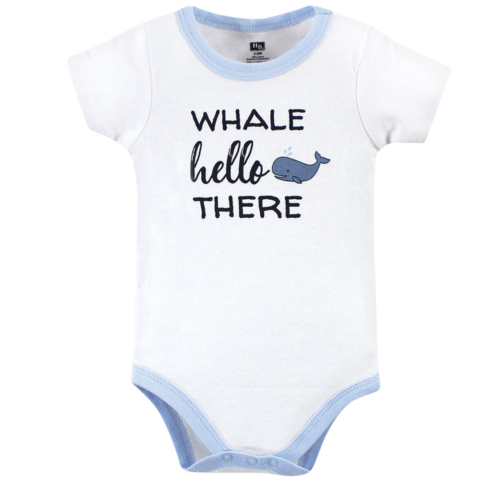 Hudson Baby Infant Boy Cotton Bodysuit, Shorts and Shoe 3 Piece Set, Whale Hello