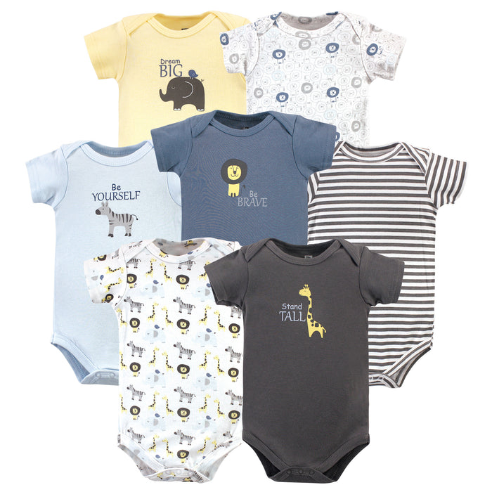 Hudson Baby Infant Boy Cotton Bodysuits 7 Pack, Safari