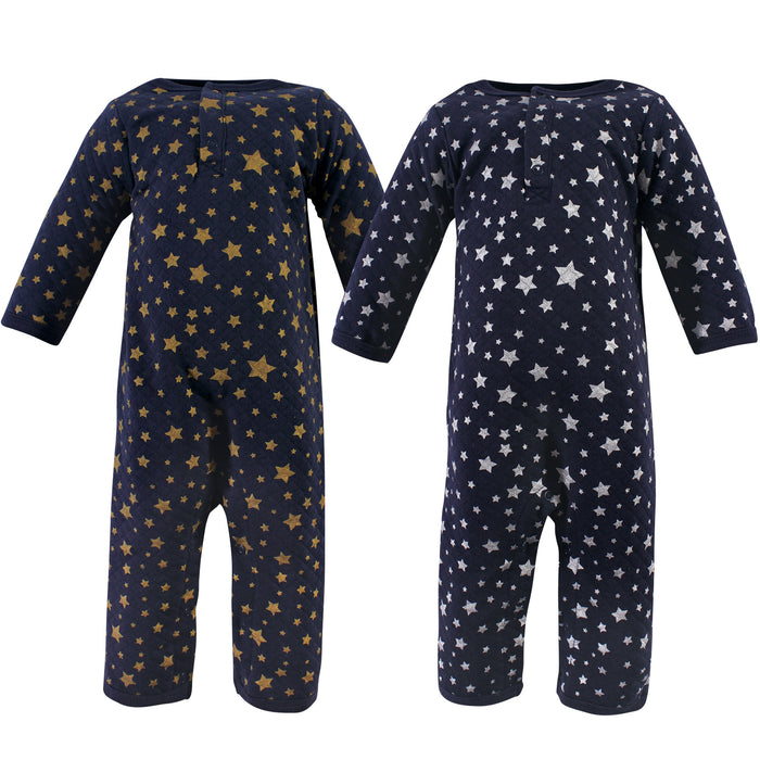 Hudson Baby Infant Premium Quilted Coveralls 2-Pack, Metallic Stars