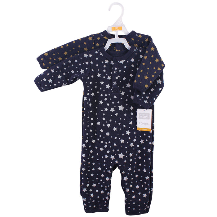 Hudson Baby Infant Premium Quilted Coveralls 2-Pack, Metallic Stars
