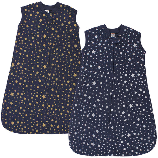 Hudson Baby Premium Quilted Sleeveless 2-Pack Wearable Blanket, Metallic Stars
