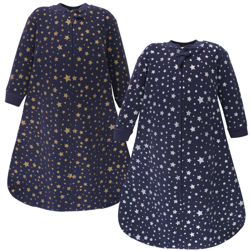 Hudson Baby Premium Quilted Long Sleeve 2-Pack Wearable Blanket, Metallic Stars