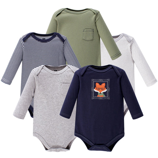 Hudson Baby Infant Boy Cotton Long-Sleeve Bodysuits 5 Pack, Mr Fox