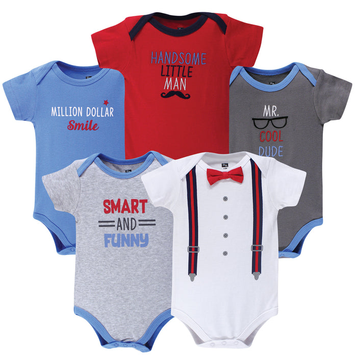 Hudson Baby Infant Boy Cotton Bodysuits 5 Pack, Mr Cool Dude