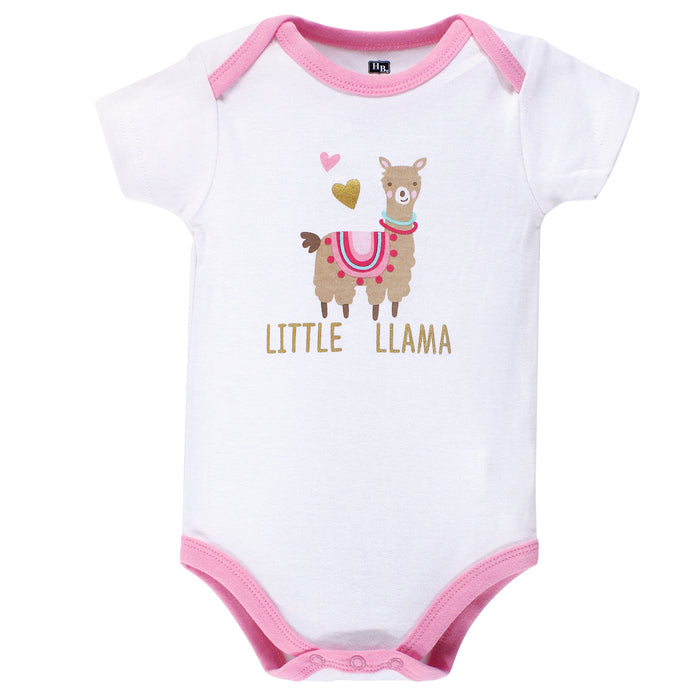 Hudson Baby Infant Girl Cotton Bodysuits 5 Pack, Little Llama
