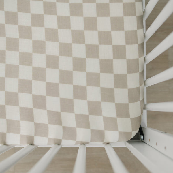 Mebie Baby Taupe Checkered Muslin Crib Sheet