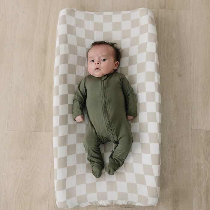 Mebie Baby Taupe Checkered Muslin Changing Pad Cover
