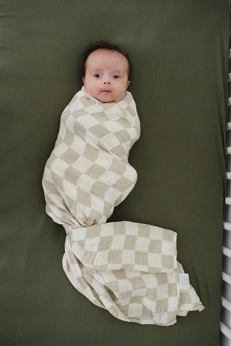 Mebie Baby Taupe Checkered Muslin Swaddle Blanket