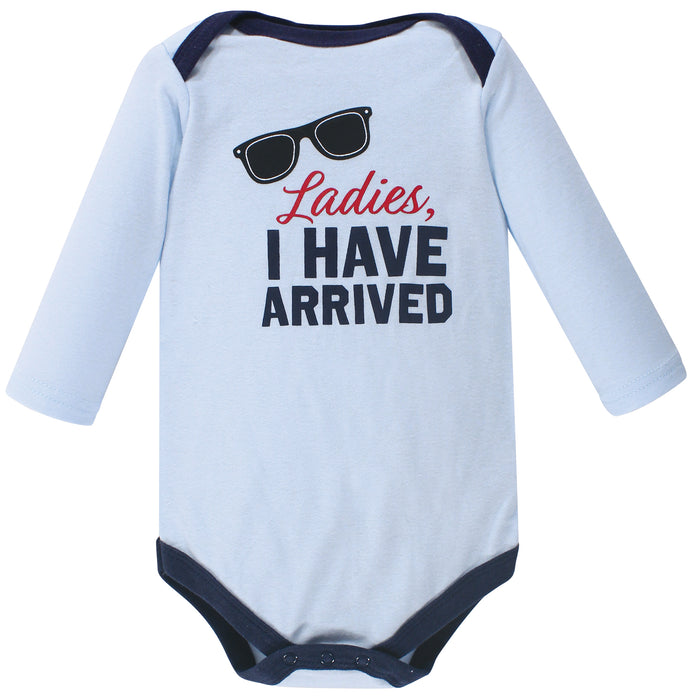Hudson Baby Infant Boy Cotton Long-Sleeve Bodysuits 5 Pack, Handsome Little Man