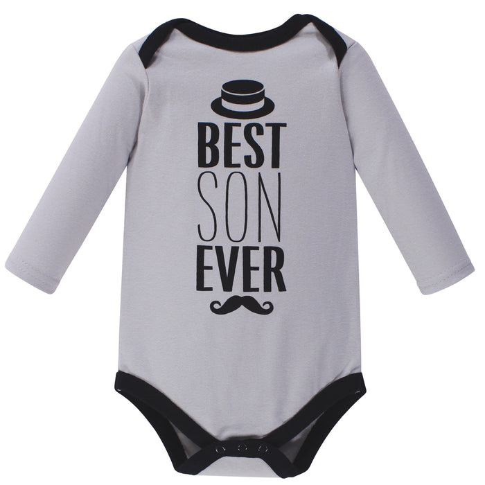 Hudson Baby Infant Boy Cotton Long-Sleeve Bodysuits 5 Pack, Handsome Little Man