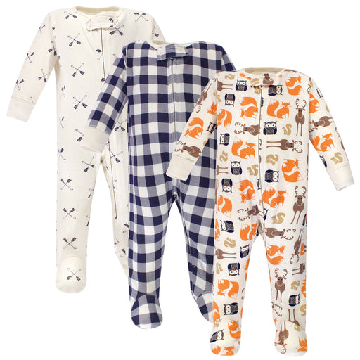 Hudson Baby Infant Boy Cotton Zipper Sleep and Play 3-Pack, Forest