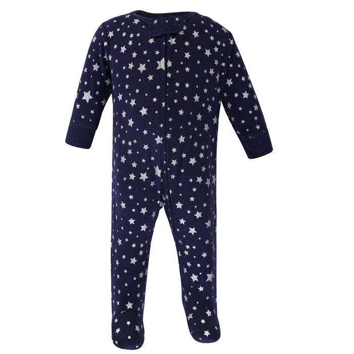 Hudson Baby Cotton Zipper Sleep and Play 3-Pack, Navy Stars Moons