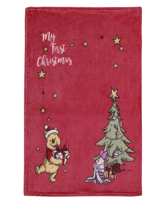 Disney Winnie the Pooh and Piglet Holiday Christmas Tree "My First Christmas" Super Soft Baby Blanket