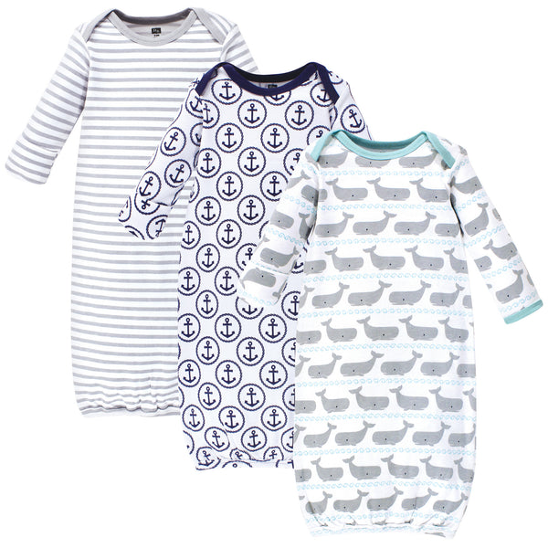 Hudson Baby Boy Cotton Gowns, Whales Anchor