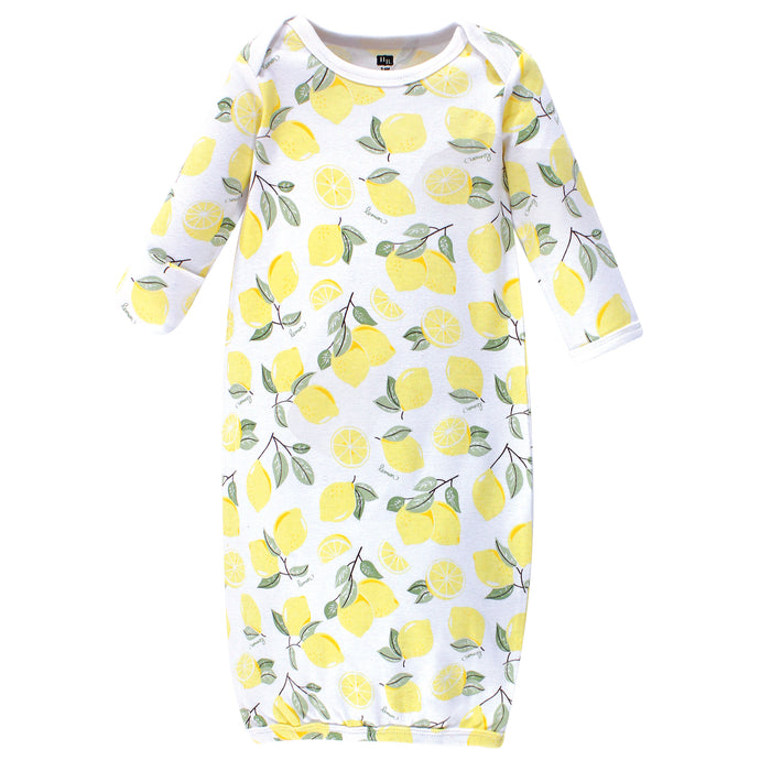 Hudson Baby Infant Girl Cotton Long-Sleeve Gowns 3 Pack, Lemon 0-6 Months