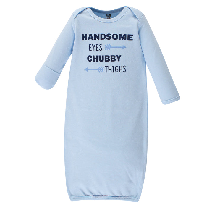 Hudson Baby Infant Boy Cotton Long-Sleeve Gowns 4 Pack, Handsome Fella