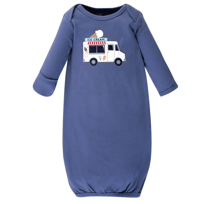 Hudson Baby Infant Boy Cotton Long-Sleeve Gowns 4 Pack, Ice Cream Truck