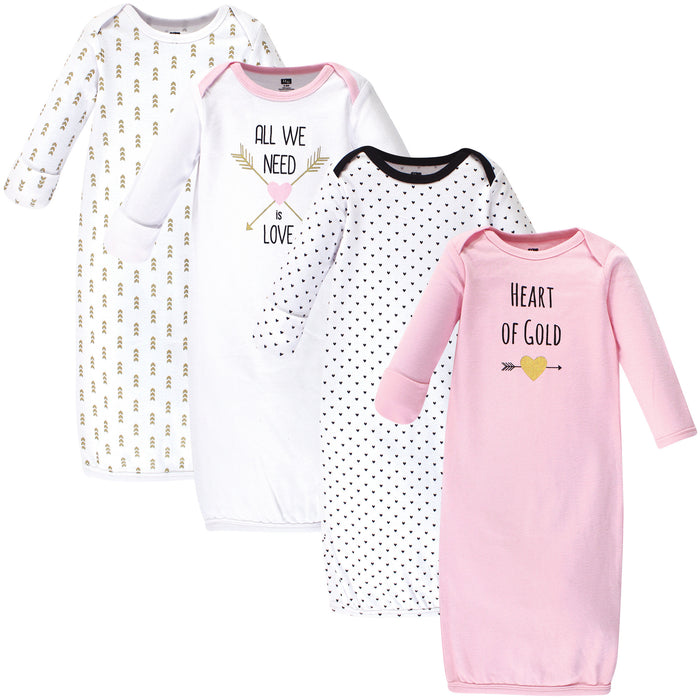 Hudson Baby Infant Girl Cotton Long-Sleeve Gowns 4 Pack, Heart 0-6 Months