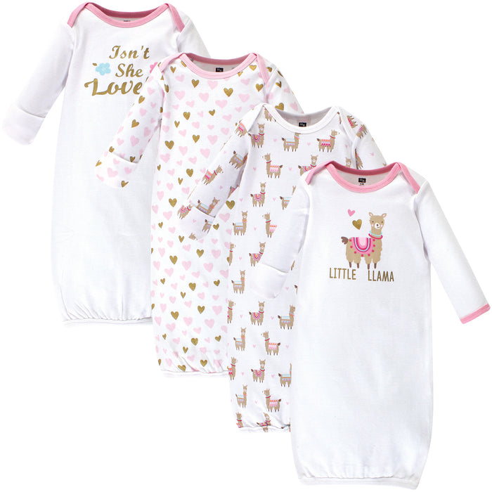 Hudson Baby Infant Girl Cotton Long-Sleeve Gowns 4 Pack, Little Llama 0-6 Months