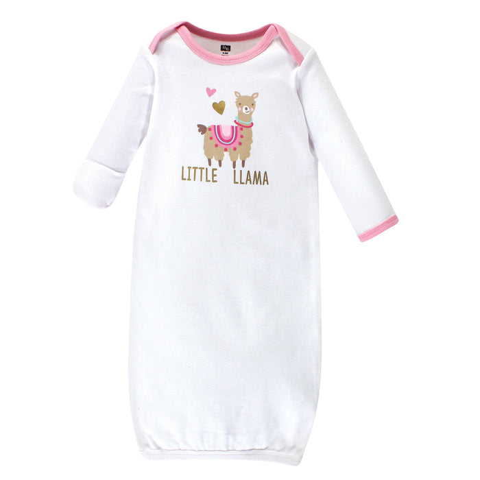 Hudson Baby Infant Girl Cotton Gowns, Little Llama, 4-Pack, Preemie-Newborn